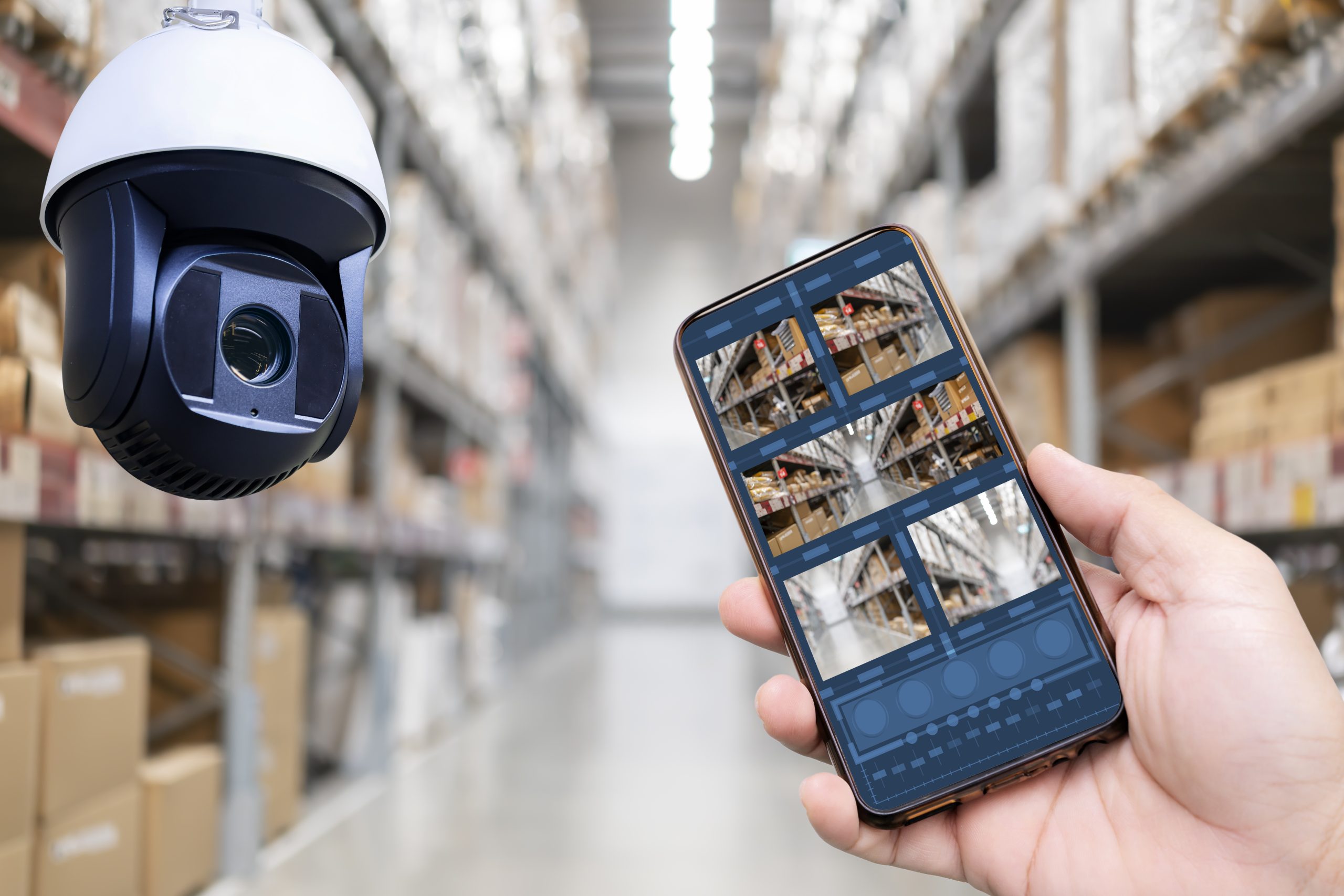 cctv camera surveillance operating store warehouse mobile connect with security camera scaled